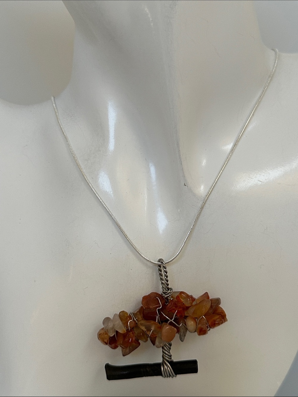 Handmade Carnelian Tree Pendant Necklace 925 Sterling Silver Chain​